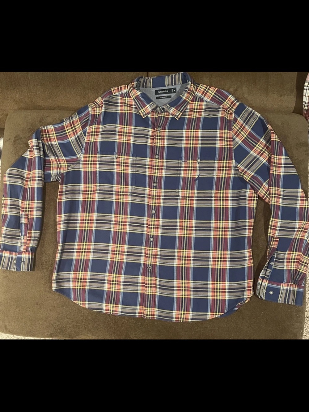 Nautica Men's Navy, Red & White Plaid Button-Down Shirt